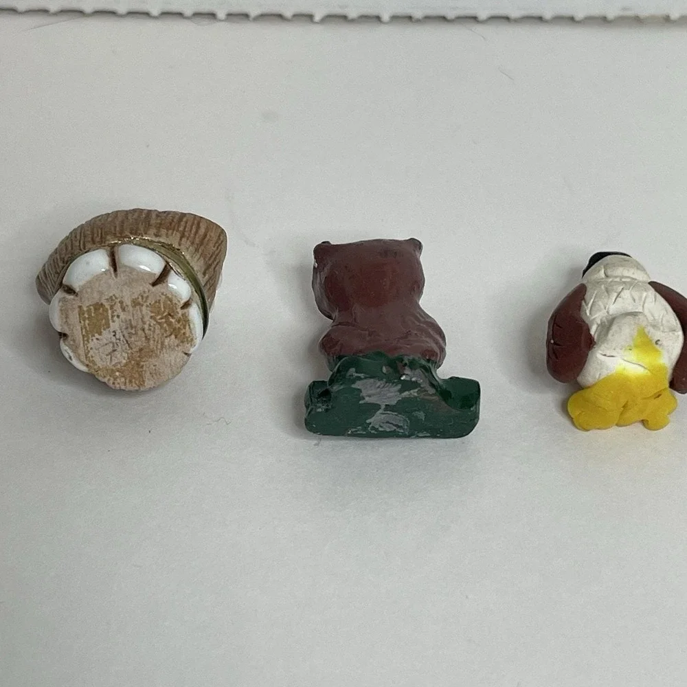 Vintage Lot of 3 Miniature Ceramic Clay & One Metal Owl Eagle Figurines Bird